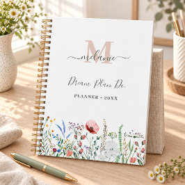 Agenda Monograma de nombre personalizado Boho Wildflowers