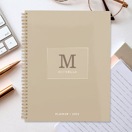 Agenda Monograma de nombre personalizado color beige eleg