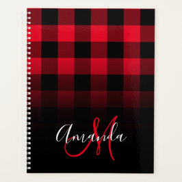 Agenda Monograma de Ombre rojo y negro trenzado de búfalo