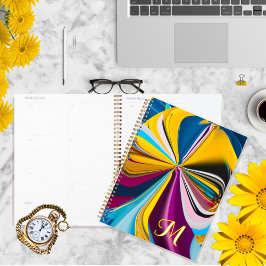 Agenda Monograma de oro azul morado en 3D Liquidado Resum