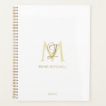 Agenda Monograma de oro blanco minimalista Nombre moderno<br><div class="desc">Este sencillo,  elegante y elegante diseño dorado blanco presenta su nombre y monograma personalizados en topografía moderna y elegante. Este artículo puede ser y un excelente regalo para usted,  su familia y amigos.</div>