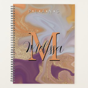 Agenda Monograma de oro de Naranja púrpura Abstract Plann