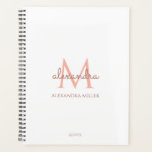 Agenda Monograma de oro de rosa blanca minimalista Nombre<br><div class="desc">Este sencillo,  elegante y elegante diseño dorado blanco y rosa presenta su nombre y monograma personalizados en topografía moderna y elegante. Este artículo puede ser y un excelente regalo para usted,  su familia y amigos.</div>