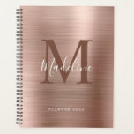 Agenda Monograma de oro de Rosa metálico cepillado simple<br><div class="desc">Moderno Rosa metálico cepillado simple Monograma de oro Planner</div>