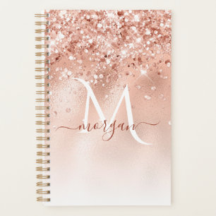 Agenda Monograma de oro de Rosa Peach purpurina