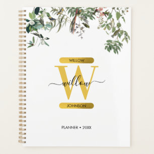 Agenda Monograma de oro Elegante Eucalyptus Verdor y Aves