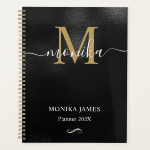 Agenda Monograma de oro Metalizado cepillado negro modern