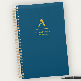 Agenda Monograma de oro moderno Indigo Blue Pro Business