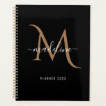Agenda Monograma de oro negro decorativo simple y moderno<br><div class="desc">Moderno y sencillo planificador de monograma de oro negro decorativo</div>