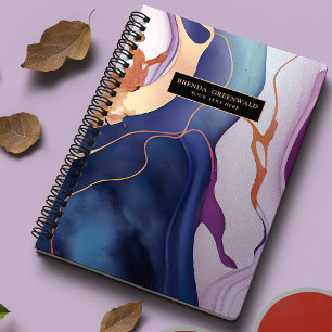 Agenda Monograma de oro púrpura de mármol líquido Glam