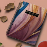 Agenda Monograma de oro rosa de purpurina azul de terraco<br><div class="desc">Un pincel de pintura brillante y abstracto en tonos dorados,  terracota,  rosa,  azul pavo real,  taupe y oro rosa. Un planificador elegante,  moderno y a medida. Personalizar con dos líneas de texto personalizado.</div>