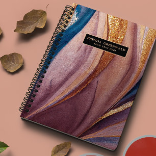Agenda Monograma de oro rosa de purpurina azul de terraco