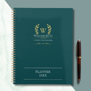 Agenda Monograma de oro Verde azulado de la corona de Lau