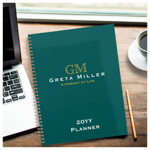 Agenda Monograma de oro Verde azulado oscuro para ejecuti