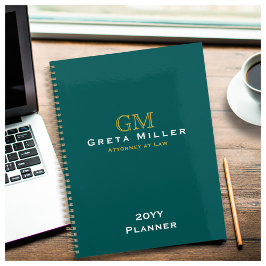 Agenda Monograma de oro Verde azulado oscuro para ejecuti