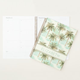 Agenda Monograma de palmera tropical acuático y crema