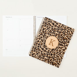 Agenda Monograma de patrón marrón de impresión de animal 