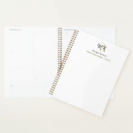 Agenda Monograma de plantilla elegante de oro blanco simp