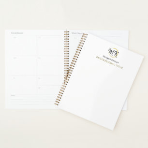 Agenda Monograma de plantilla elegante de oro blanco simp
