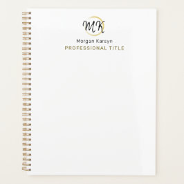 Agenda Monograma de plantilla elegante de oro blanco simp
