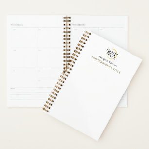 Agenda Monograma de plantilla elegante de oro blanco simp