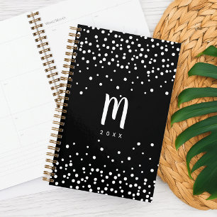 Agenda Monograma de puntos de confetti Blanco y negro