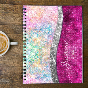 Agenda Monograma de purpurina de imitación plateado rosad