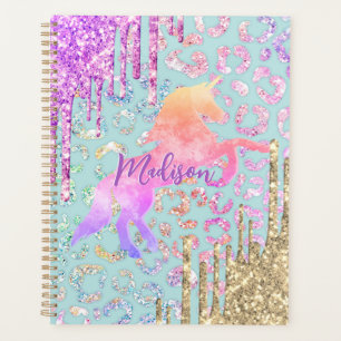 Agenda Monograma de purpurina de impresión animal de unic