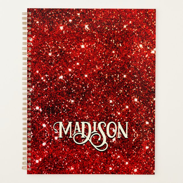 Agenda Monograma de purpurina negro rojo caprichoso de mo (Anverso)