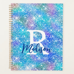 Agenda Monograma de purpurina rosa azul de unicornio libi