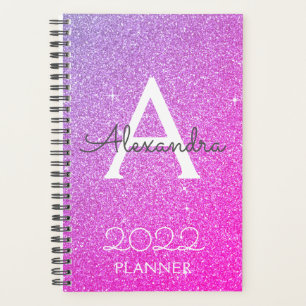 Agenda Monograma de purpurina rosa púrpura 2022