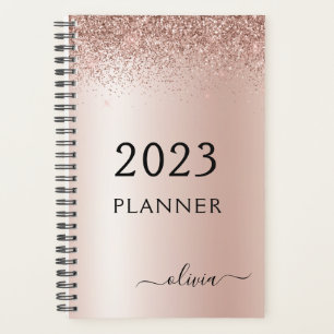 Agenda Monograma de Purpurina rosa Rubor Rosa Gold para 2
