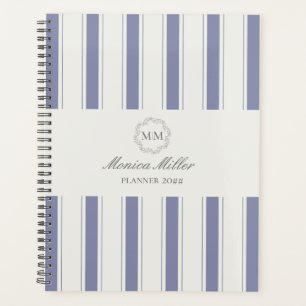 Agenda Monograma de rayas azules de estilo francés Planne