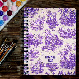 Agenda Monograma de tela de jouy floral vintage