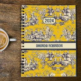 Agenda Monograma de toile amarillo de jouy de laca floral