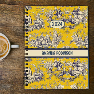 Agenda Monograma de toile amarillo de jouy de laca floral
