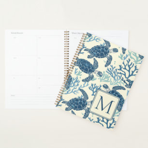 Agenda Monograma de tortugas azules y de crema