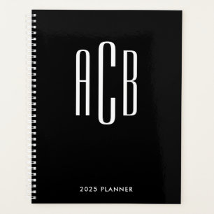 Agenda Monograma de tres letras en blanco y negro