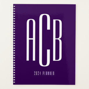 Agenda Monograma de tres letras morado oscuro y blanco
