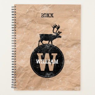 Agenda Monograma de venado molesto Rústico Brown Kraft