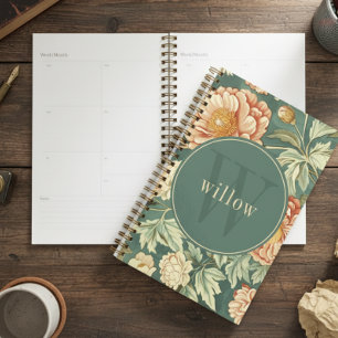 Agenda Monograma de William Morris de Sage Floral Vintage