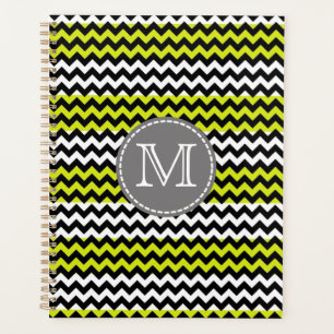Agenda Monograma de zigzag verde negro