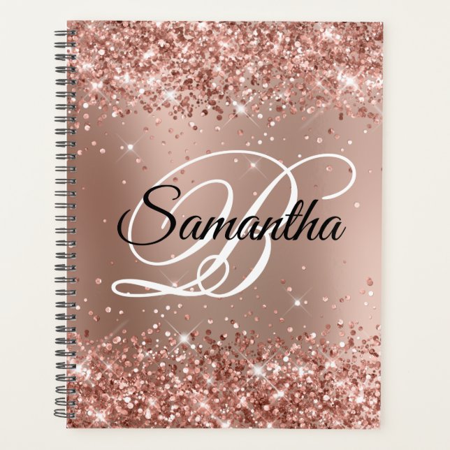 Agenda Monograma degradado glamuroso de rosa dorado brill (Anverso)