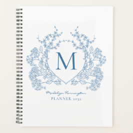 Agenda Monograma del Escudo floral azul clásico