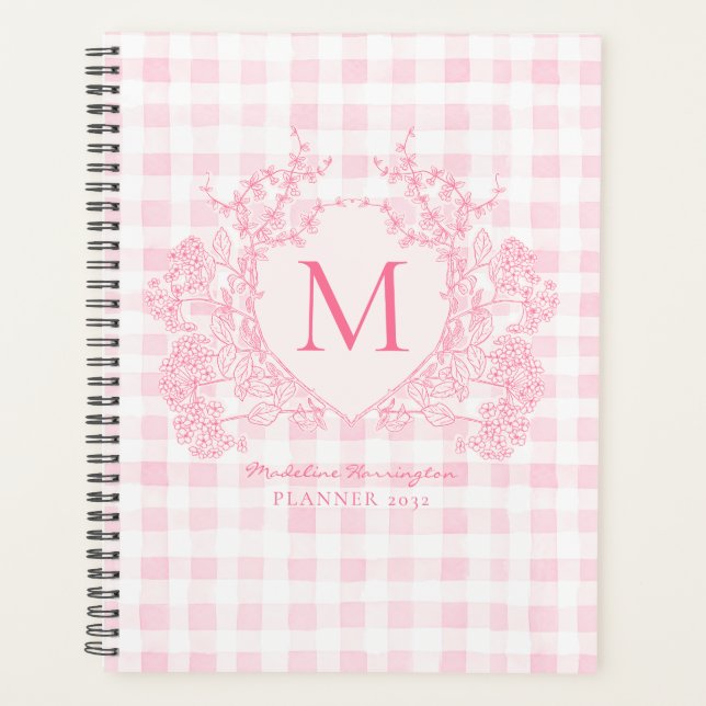 Agenda Monograma del Escudo floral Rubor Pink Gingham (Anverso)