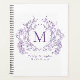 Agenda Monograma del Escudo floral violeta clásico