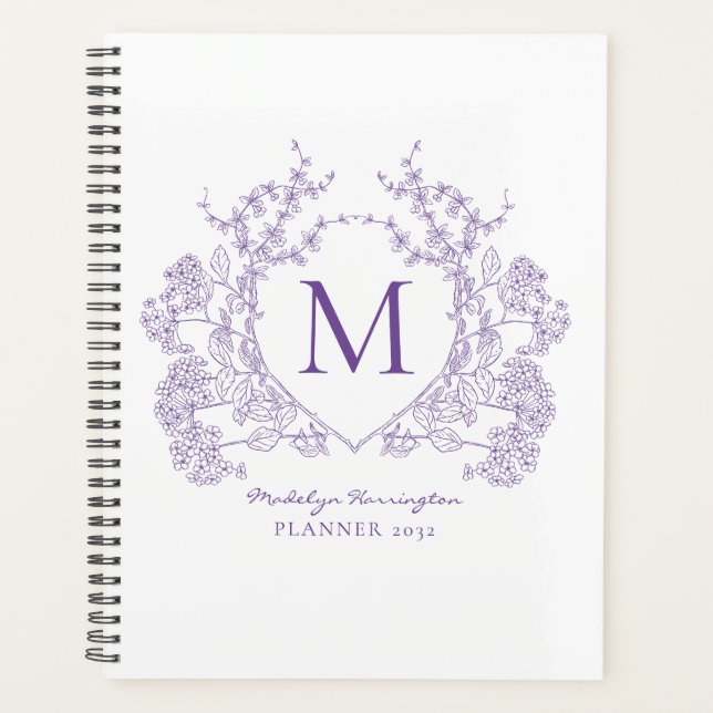 Agenda Monograma del Escudo floral violeta clásico (Anverso)
