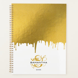 Agenda Monograma del guión de las gotas metálicas de or