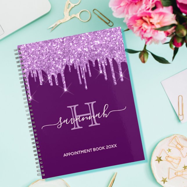 Agenda Monograma del libro de citas de purpurina morado 2 (Subido por el creador)