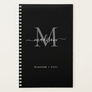 Agenda Monograma del monograma negro de gris plateado 202